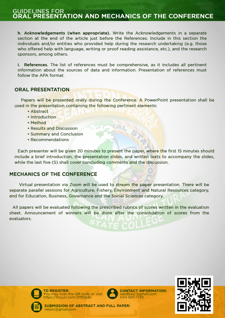 guidelines for ORAL PRESENTATION AND MECHANICS OF THE CONFERENCE